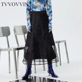 

loose High Waist Black Organza Split Double Layers Temperament Half-body Skirt Women Fashion Tide Spring Autumn 2020 DND0