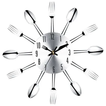 

Promotion! Stainless steel knife and fork spoon kitchen restaurant wall clock Home Decoration
