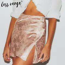 Атласная шелковая мини-юбка с высокой талией, женская сексуальная короткая черная юбка с разрезом, элегантные женские Вечерние Розовые Юбки-Карандаш для клуба