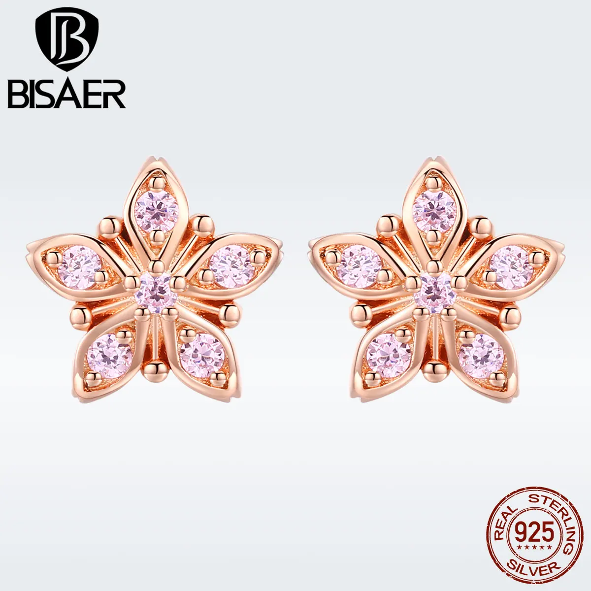 

BISAER 925 Sterling Silver Rose Gold Color Star Small Tiny Stud Earrings for Women Fashion Korean Jewelry brincos 2019 GAE034