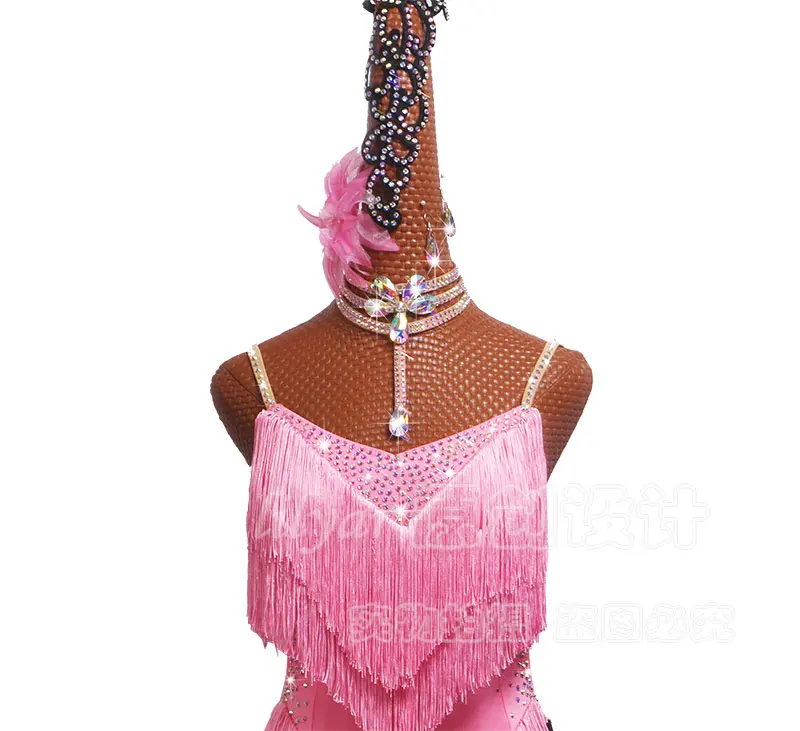 Новое платье для латинских танцев, женская одежда для танцевальных выступлений, платье Гэтсби для девочек, женский костюм для соревнований, розовое танцевальное платье с бахромой, BL2555