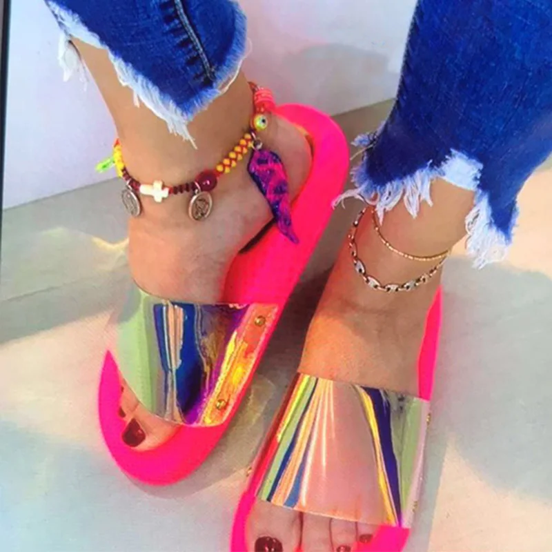 

Summer Woman Flat Slippers Candy Color Jelly Shoe Woman Transparent Slides Female Open Toe Flip Flops Women's Beach Shoes