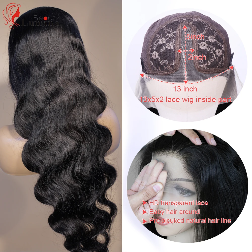 180 Density Transparent T Part Wig 13x5x2 T Part Lace Wig Pre Plucked Remy Brazilian Straight Human Hair Wigs