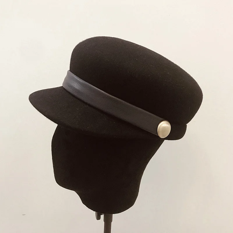 Новая модная шерстяная, фетровая шляпа для женщин теплая шерстяная зимняя шапка берет с козырьком кепка газетчика бежевый черный верблюжий Повседневная Женская плоская шляпа