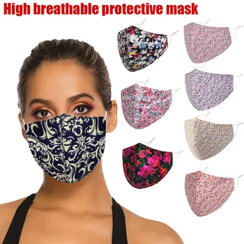 

Adult Women Print Reusable Face Mask Mouth Mask Washable Face Shield Cloth Face Shield Breathable mond masker Masque