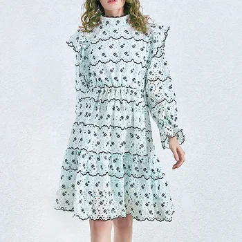 

HIGH QUALITY Newest 2020 Designer Runway Dress Women's Long Sleeve Embroidery Dress