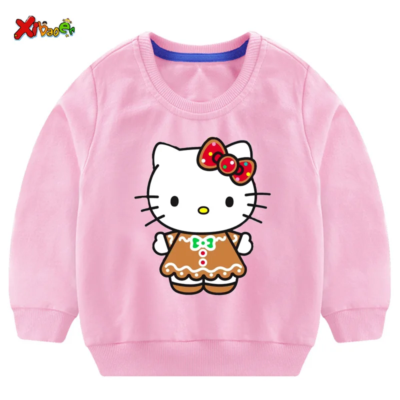 Рождественские толстовки для девочек; милая детская толстовка с капюшоном с изображением котенка; детская одежда; хлопковый белый свитер для маленьких девочек; милый детский свитер
