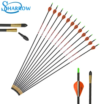

6/12pcs 32inch Archery Pure Carbon Arrow Spine 400 Straightness 0.001 Carbon Arrows Shaft For Recurve Bow Long Bow Compound Bow