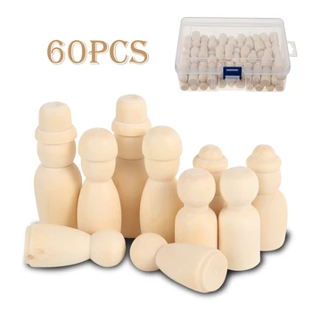 

60pcs DIY Crafts Peg Dolls Maple Unpainted Wood Kids Birthday Gifts Handmade Unfinished Weddings Decor Doll Set