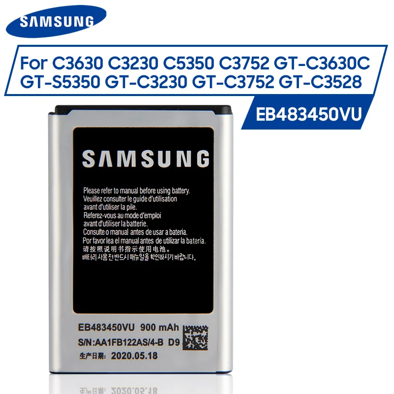 Оригинальный аккумулятор Samsung EB483450VU для C3630 C3230 C5350 C3752 GT C3630C S5350 C3528 900 мА