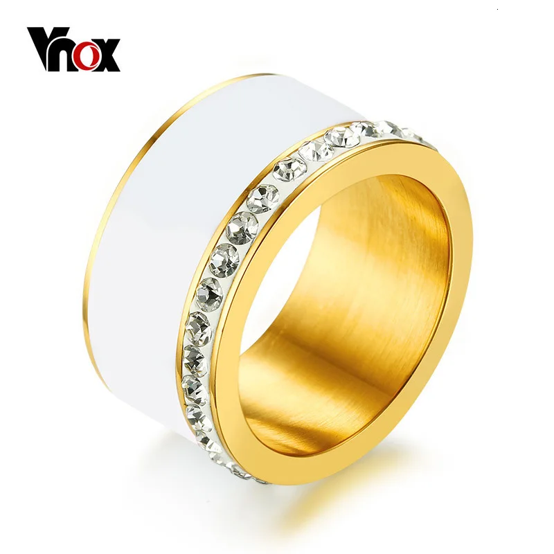 Vnox Engagement Rings for Women Gold Color Stainless Steel Female Wedding Bands Crystal Finger Ring Jewelry | Украшения и