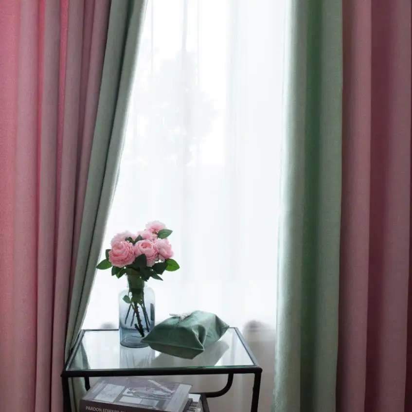 

Eco-linen Material Stitching Curtain Modern Simple Flax-like High-grade Two-color Stitching Shade Curtain