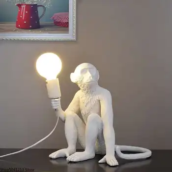 

Nordic Creative Personality Hemp Rope Black Monkey Lamp Retro Restaurant Living Room Decoration WallLamp Animal Resin Chandelier