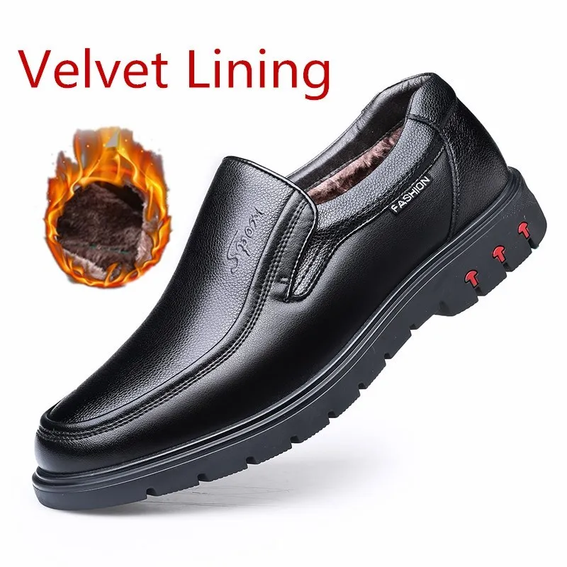 

Мужские Формальные туфли из натуральной кожи, слипоны, повседневные износостойкие туфли на плоской подошве, удобная бархатная Теплая мужская обувь