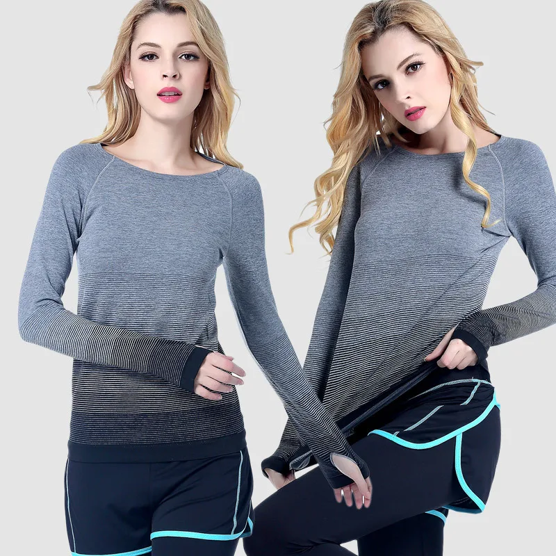 

And Households Sports Long Sleeve Gradient Color WOMEN'S T-shirt Running Quick-Dry Yoga Clothes Autumn And Winter Crew Neck Fitn