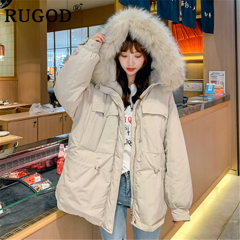 RUGOD Корейская новая парка пальто для женщин 2019 зима теплый мех с капюшоном