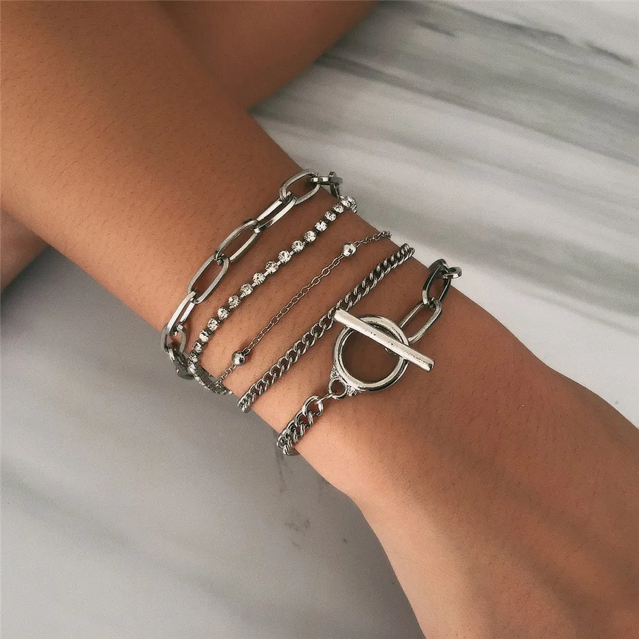 IngeSight.Z Bohemian Geometric Crystal Multi Layer Bracelets Bangles Charm Adjustable Lasso Bracelet Set for Women Jewelry Gifts - Окраска металла: Bracelet