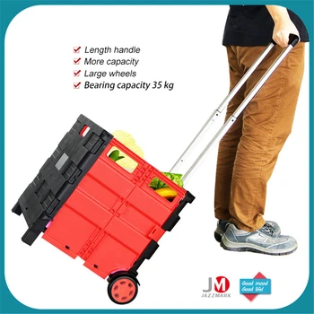 

B-LIFE Folding Shopping Cart Rolling Utility-Carts with Wheels Top Cover High Qulity PP Grovery Box Handle Truck