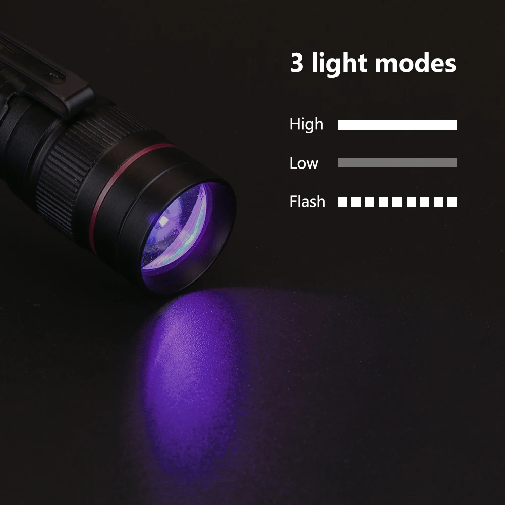 UV 3 Mode Torch LED Zoomable Flashlight
