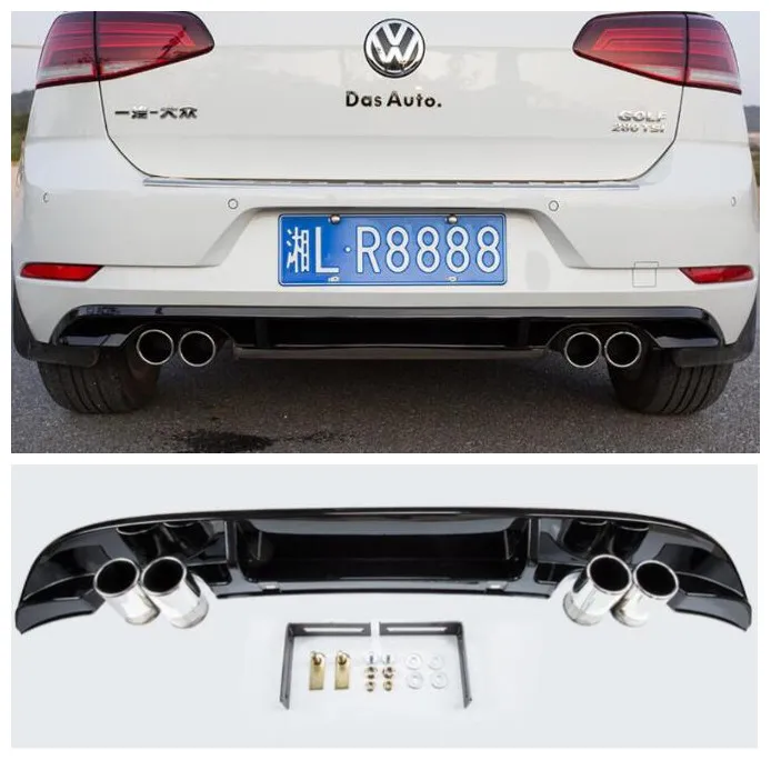 

ABS Car Rear Trunk Lip Bumper Diffuser with Exhaust Tips Protector Cover Fits For GOLF 7.5 MK7 TDI 2018 2019