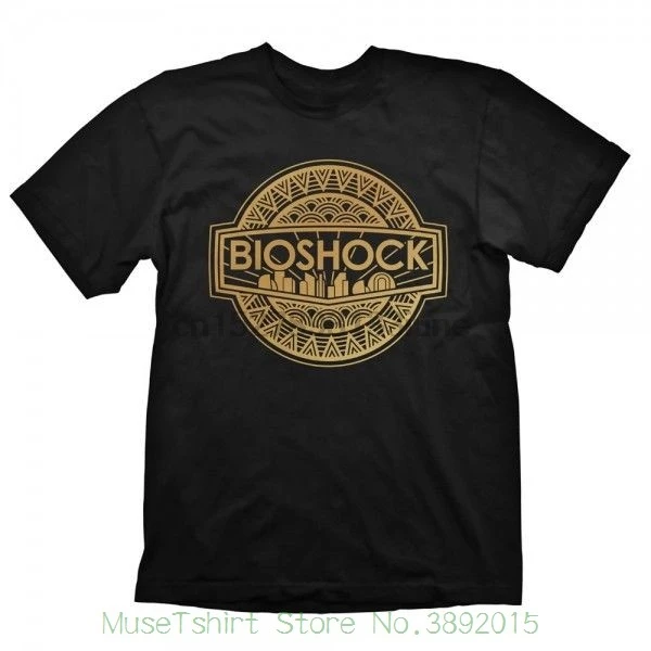 Bioshock Golden Logo Mens X Large Black T-shirt Short Sleeve Cotton T Shirts Man Clothing | Мужская одежда