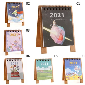 

2021 Simple Desk Coil Calendar with Stickers Mini Dual Daily Schedule Table Planner Yearly Organizer Office School Supplies
