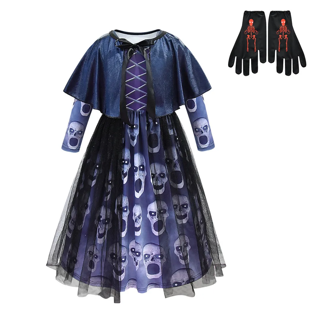 Карнавальный костюм на Хэллоуин для девочек, ведьма дьявол, эльф, вампир, приведение ужас, платье, комплект, Детский костюм