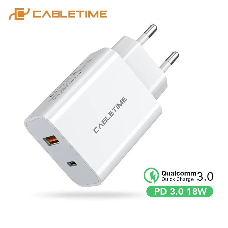 

CABLETIME USB C Charger Quick Charge 3.0 18W PD Type C Wall Charger samsung for Huawei Xiaomi 10 iPhone C373