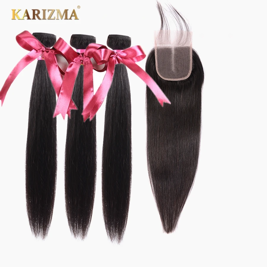 

Karizma malaysian hair bundles with closure 100% human hair weave straight hair 3 bundles with closure middle part non remy hair