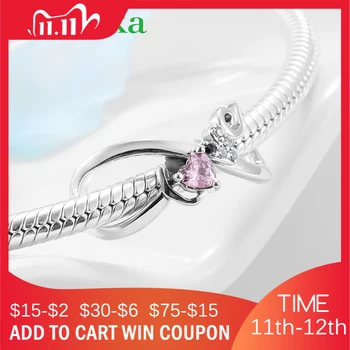 

100% Genuine 925 Sterling Silver Cupid arrow Pink CZ Charms Beads Fit Original European Women Bracelet Necklace Jewelry