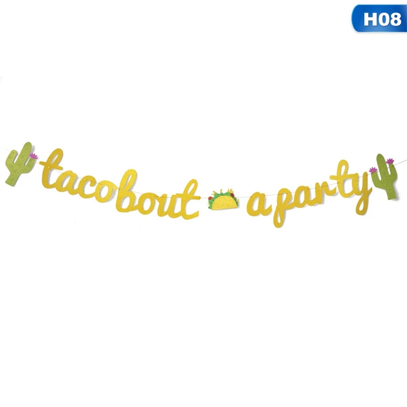 1 Set Novelty Gold Letter Green Cactus Taco Bar Paper Final Fiesta Banners Flag Garland For Bachelorette Party Decoration - Цвет: H08