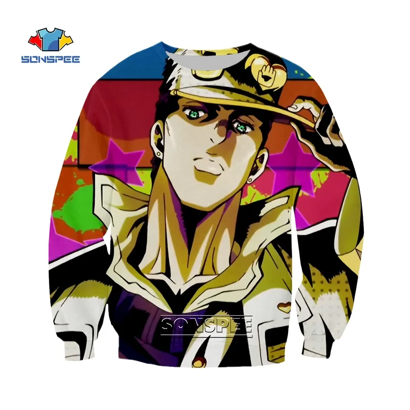 SONSPEE JoJo Необычные Приключения Аниме Толстовка 3D печатных толстовки для женщин мужчин Homme повседневное с длинным рукавом хип хоп Топ пуловер A37
