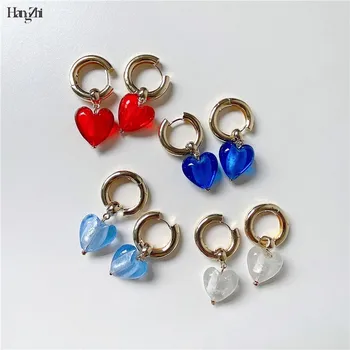 

HANGZHI 2020 European and American Retro Glass Love Simple Niche Design Sense Temperament gold-plated Earrings for Women