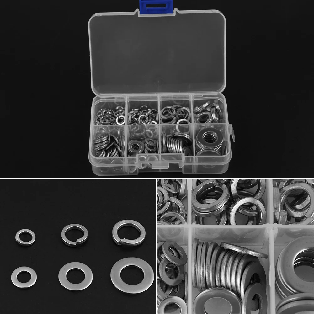 Spring Washer Stainless Steel Flat and Spring Washer Lock Tools Kit M5 M6 M8 M10 with Box 200 PCS DEWIN Flat Washer Spring Washer Stainless Steel Flat and Spring Washer Lock Tools Kit M5 M6 M8 M10 with Box 200 PCS DEWIN Flat Washer