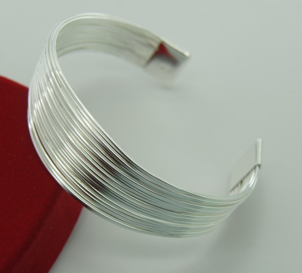 Trendy Style 925 Silver Round Heart Open Bracelet For Women Fashion Jewelry Cuff Bangles