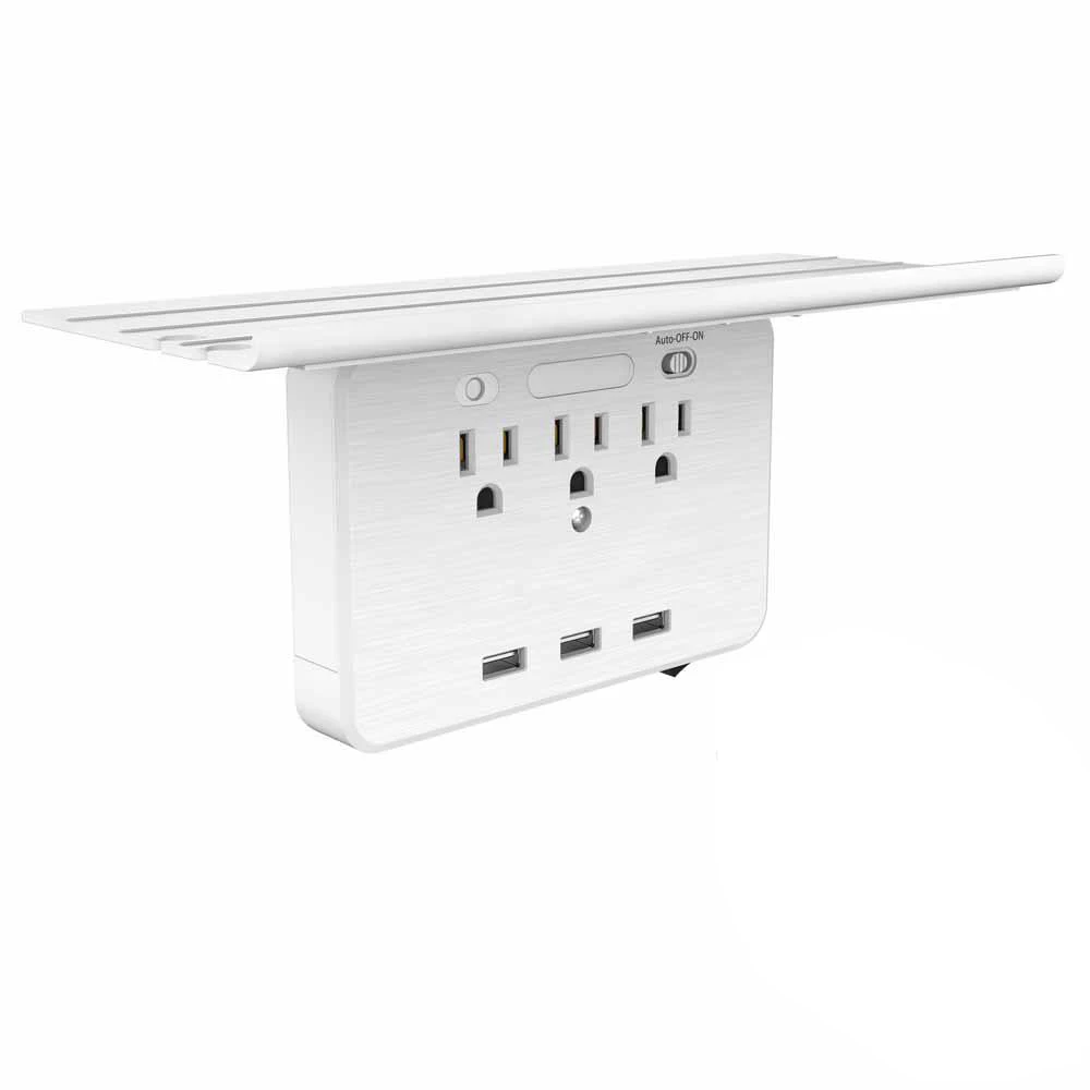 

Teekar US Plug Socket 3 USB Port Socket Wall Charger Adapter Charging Wall Charger Adapter Power Outlet With Shelf Easy Install