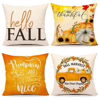 

Fall Thanksgiving Saying Throw Pillow Covers Autumn Farmhouse Cushion Case for Sofa Couch 18 x 18 Inches Cotton Linen