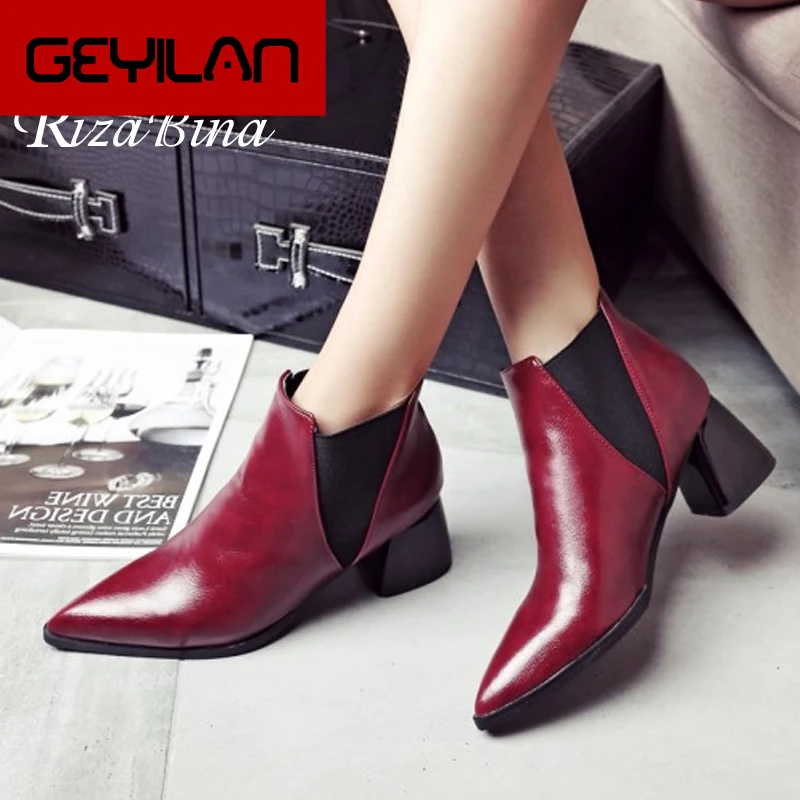 

Women Ankle Boots Solid Color Sexy Pointed Toe Thick Heels Shoes Autumn Winter Warm Daily Women Footwear Size 32-48