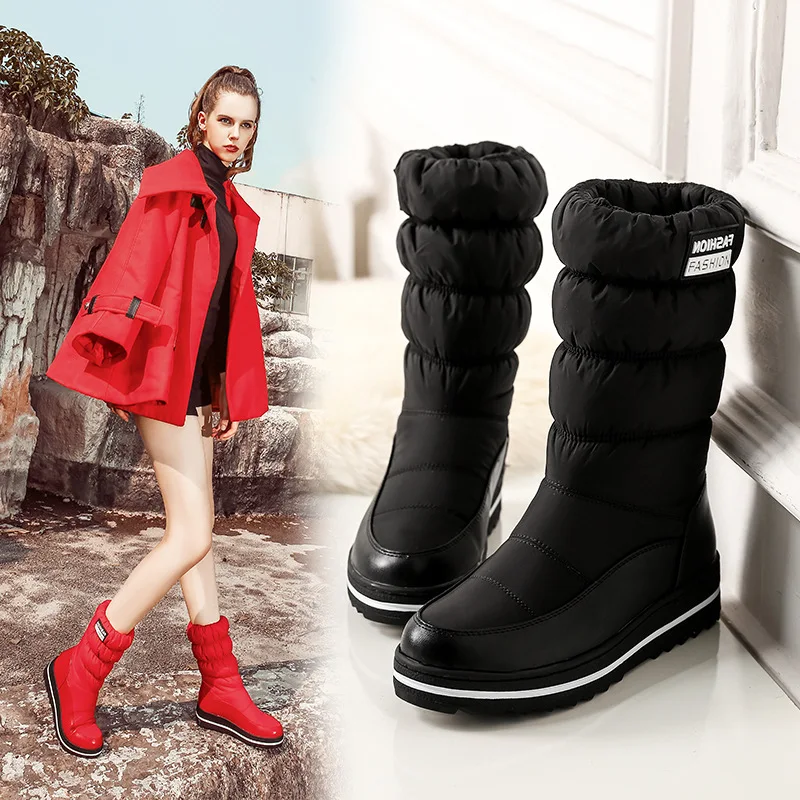 

2019 Winter New Style Korean-style down Feather Snow Boots Fashion Casual Middle Boots Mom Cotton Boots