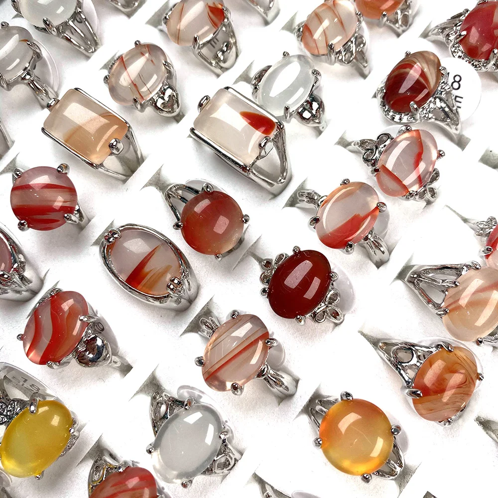 Wholesale 20Pcs Charms Mix Style Natural Stone Red Agates Finger Rings Wedding Engagement Xmas Gifts Ring For Women | Украшения и