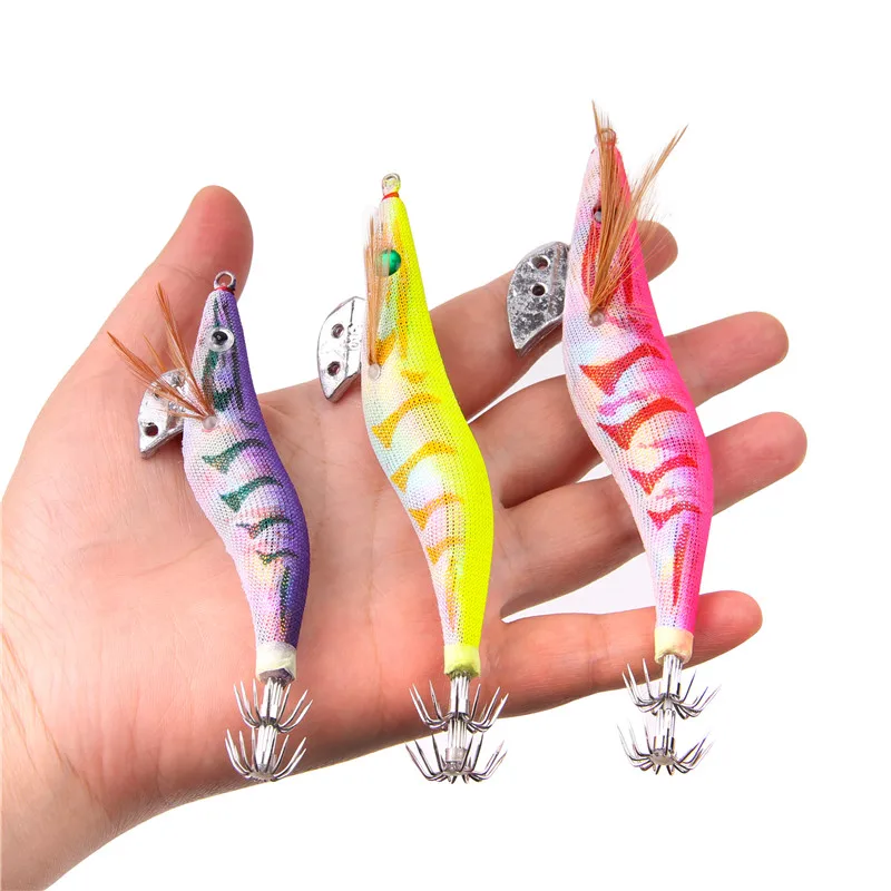 Fishing lure 10Pcs 12g-20g squid bait wooden shrimp jig hook with rattle octopus lures cuttlefish luminous jigging