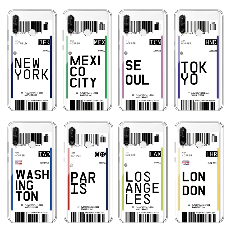 

For Huawei P Smart Z Plus Y6 Y9 Y5 Y7 2019 Honor 8X 9X 9 10 20 Lite City Name Tickets TPU Phone Case Soft Fundas Back Cover Capa