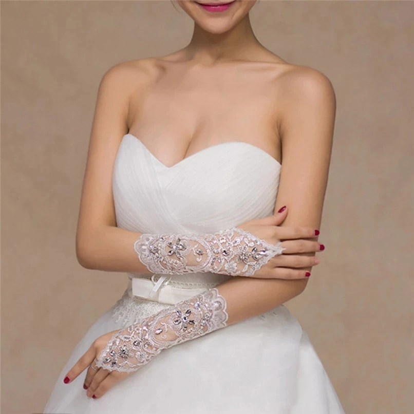 

1 Pair Bridal Gloves Lace Fashion Hollow Out Flower Dew Finger Bandage Dress Accessories Wedding Decorations