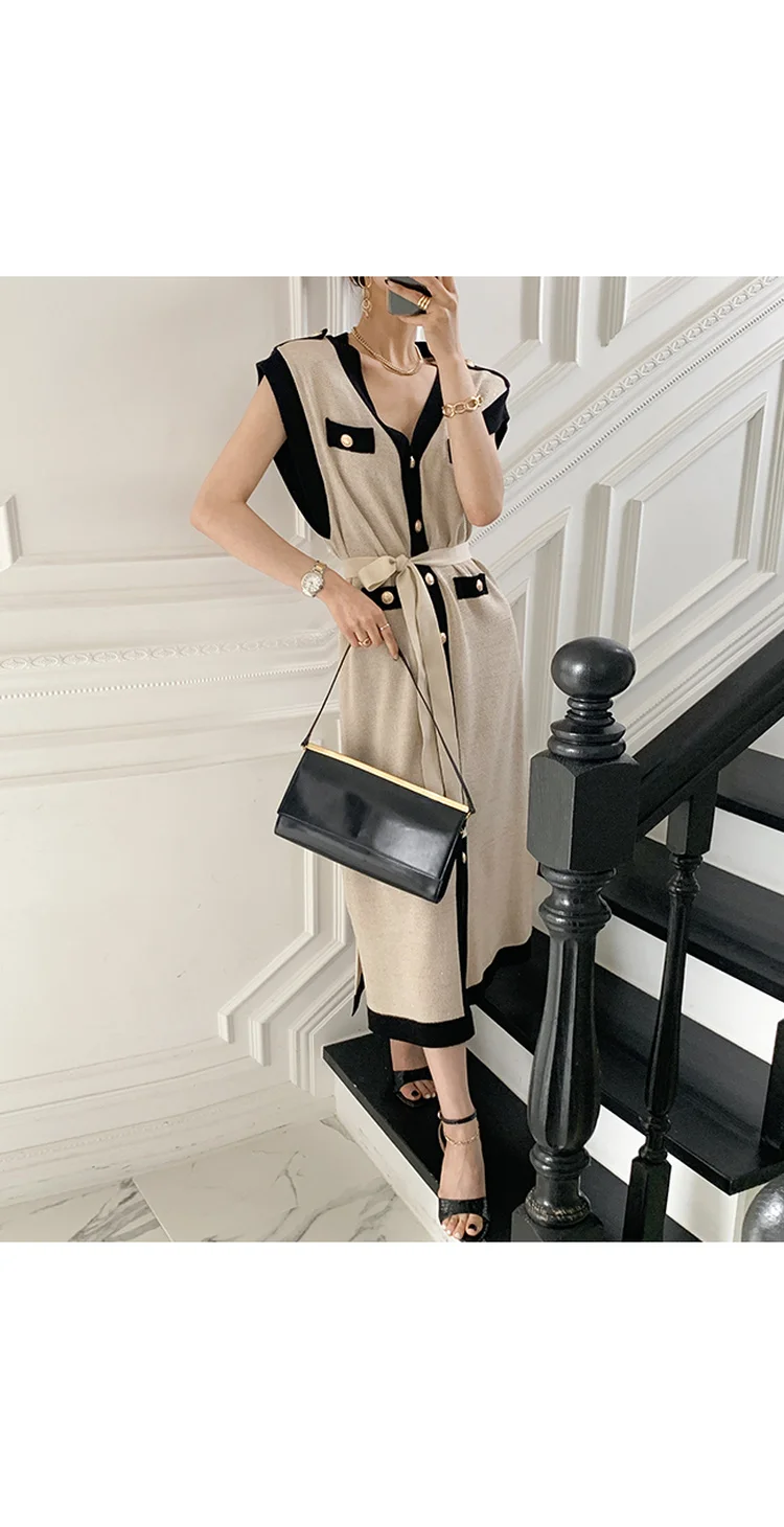 New Summer Sweater Women Dress Sleeveless Sweaters Knitted Dresses Womens Long Loose Maxi Oversize Knitting Robe Vestido