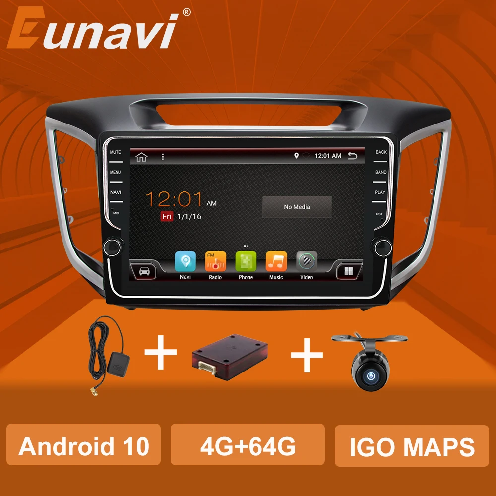 Eunavi 9 дюймов 2din Android10 авто автомобильный проигрыватель с радио и GPS для