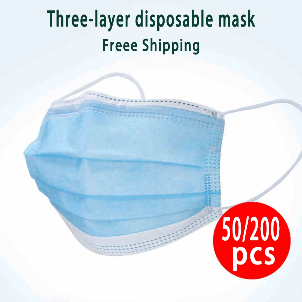 

50/100pcs Three-layer Disposable masks Anti-dust and anti-fog Adult disposable blue mask non-woven face shield