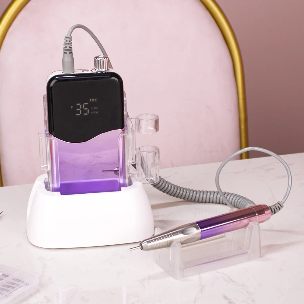 Professional 35000RPM Brushless Portable Rechargeable Cordless Desktop E File Manicure Pedicure Electric Nail Drill Machine 5