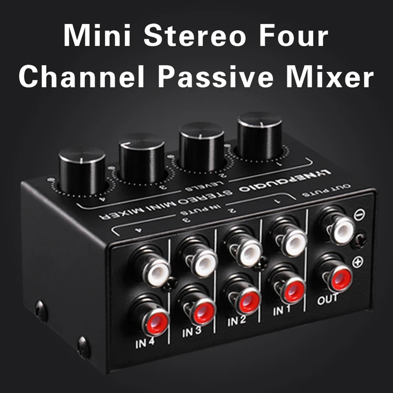 Lynepauaio Audio Mixer,Mini Four-Channel Passive Stereo Mixer For Cd Player Tape Player Computer Mobile Phone