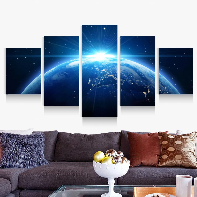 Art Wall Picture Frame Prints Painting Abastract For Room Home Decoration 5 Pieces Universe Planet Space Landscape Canvas