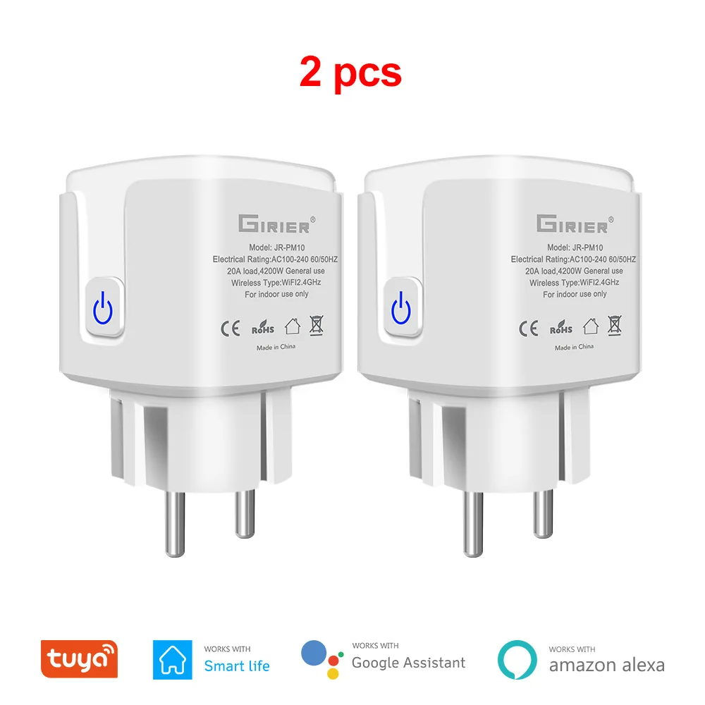 GIRIER Tuya Wifi Smart Plug 20A EU Smart Socket Outlet with Power Monitor Timer Function 4200W Compatible with Alexa Google Home 